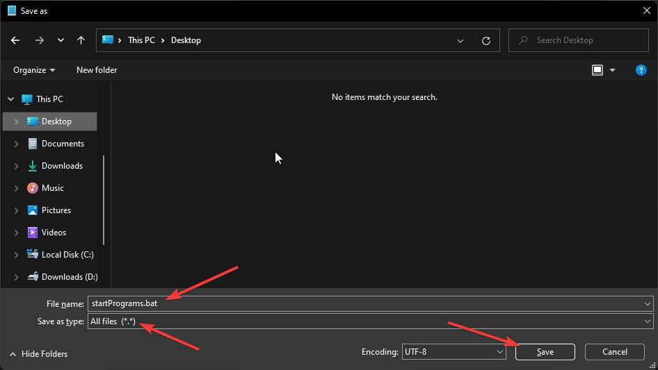 バッチファイルを保存